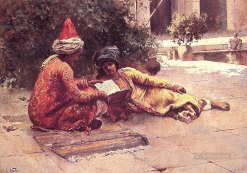 Dos árabes leyendo en un patio indio egipcio persa Edwin Lord Weeks Pinturas al óleo